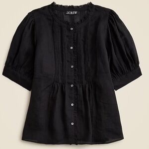 J. Crew Black Button-Front Pintuck Blouse